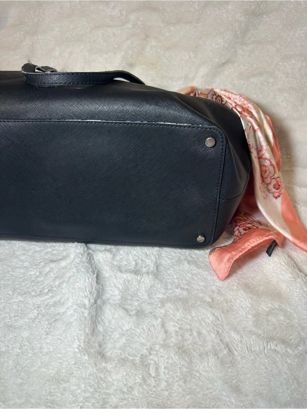 kate spade Black Leather Tote with Pink Scarf Accent